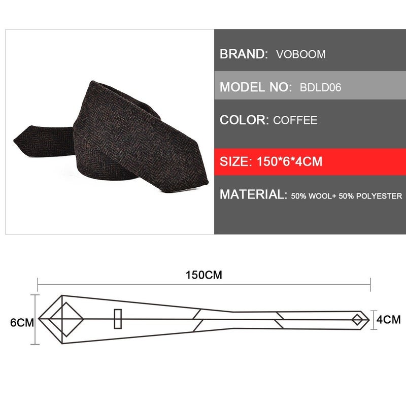 VOBOOM Mens Necktie Skinny Tweed Pattern Woolen Neck Tie (06 Coffee) - Image 2